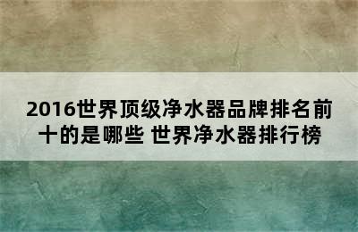 2016世界顶级净水器品牌排名前十的是哪些 世界净水器排行榜